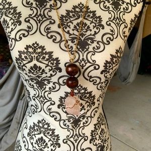 Rose quartz raw copper wrapped pendant necklace new handmade